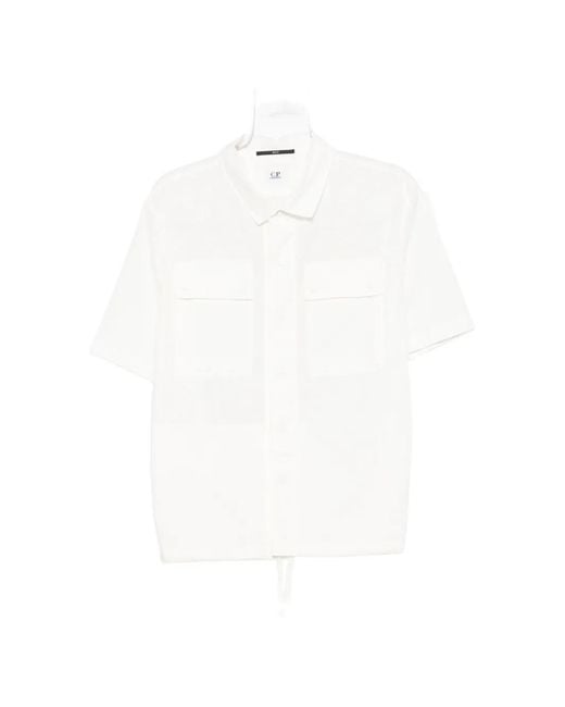 C P Company White Short-Sleeve Drawstring-Hem Overshirt for men