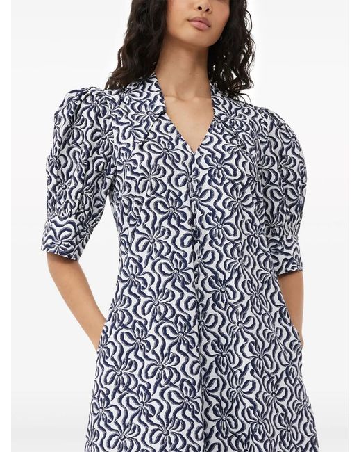 Ganni Midi-Jurk Met Grafische Print in het Blue