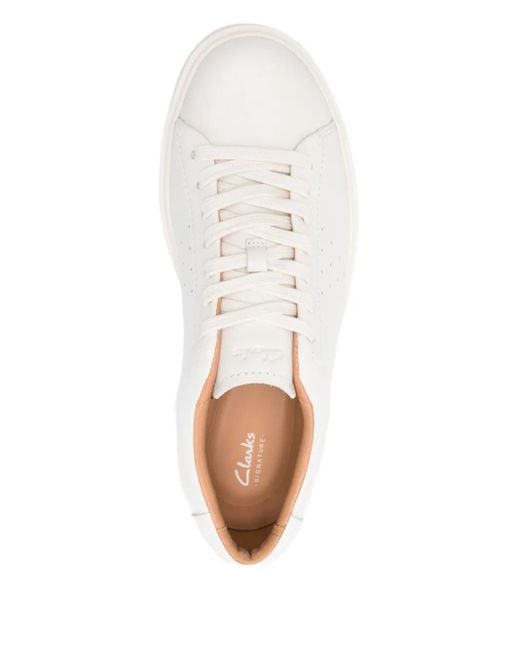 Clarks White Craft Leather Perforated Sneakers for men