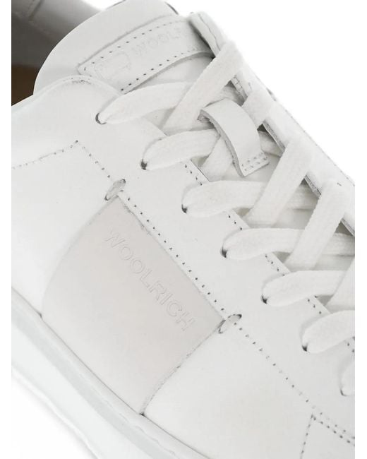 Woolrich White Lace-Up Leather Sneakers