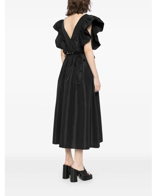 Saiid Kobeisy Black Ruffled Taffeta Midi Dress