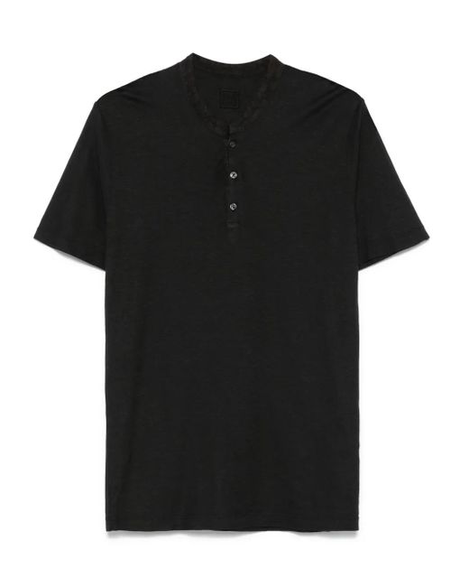 メンズ 120% Lino ヘンリーネック Tシャツ Black