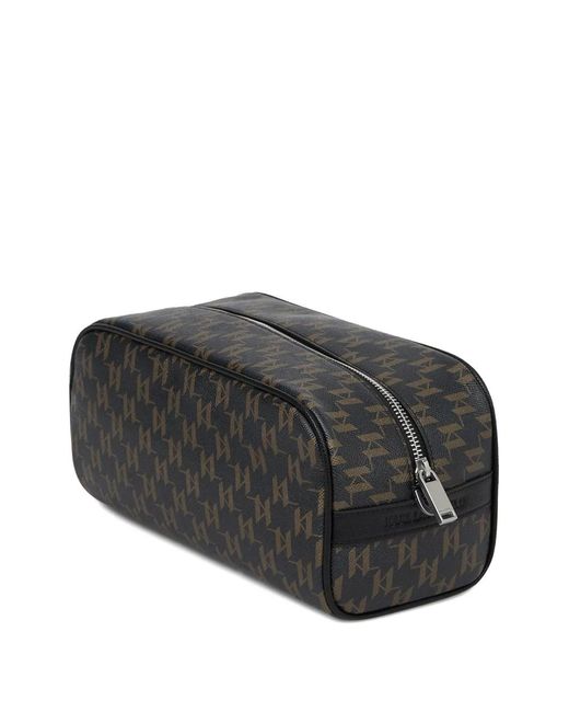 Karl Lagerfeld Black Monogram-Pattern Wash Bag for men