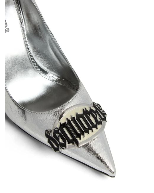 DSquared² White 100Mm Logo-Plaque Leather Pumps