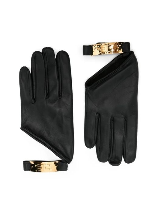 Elisabetta Franchi Black Cut-Out Buckle Gloves