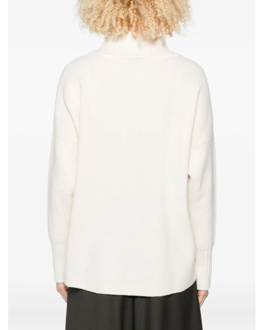Liviana Conti White Carlotta High-Neck Curved Hem Sweater
