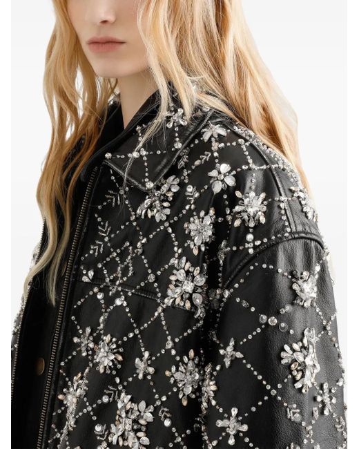 Dolce & Gabbana Black Embellished Quilted Leather Coat