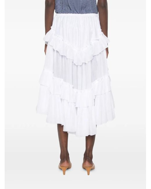 Chloé White Layered Ruffled Midi Skirt
