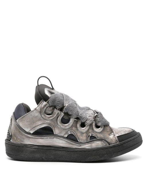 Lanvin Gray Curb Chunky Leather Sneakers for men