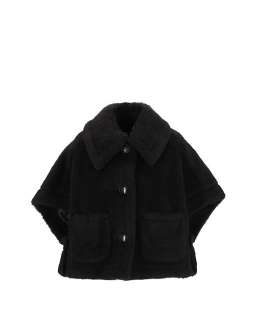 Max Mara Black Teddy Button-Down Cape