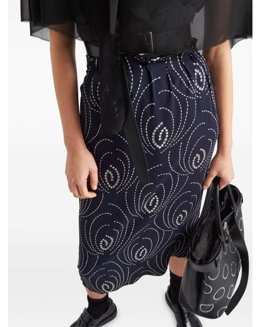 Prada Blue Geometric-print Pencil Skirt