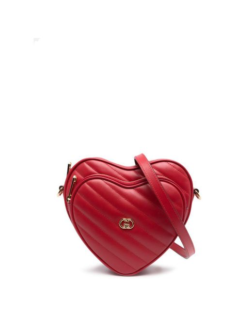 Gucci Interlocking G Mini Heart Shoulder Bag Women s Calf Leather in Red Lyst UK