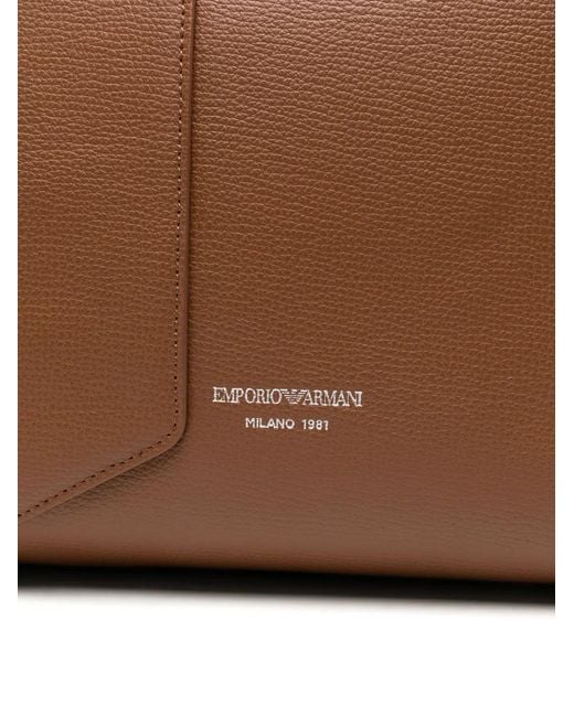 Emporio Armani Brown 1981 Logo-Print Leather Tote Bag