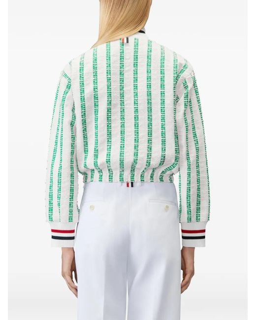 Thom Browne Blue Blouson En Tweed À Rayures Régimentaires