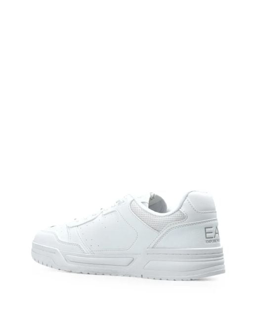 EA7 White Logo-Embossed Leather Sneakers for men