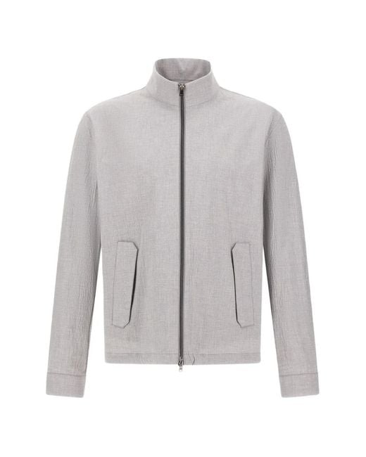 Herno Gray Seersucker High-Collar Jacket for men