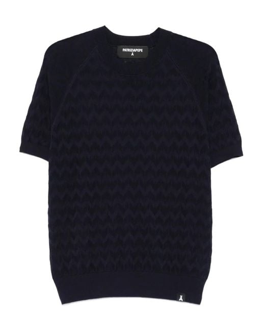 Patrizia Pepe Blue Chevron-Pattern Short-Sleeve T-Shirt for men