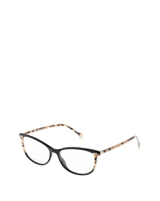 Carolina Herrera White Tortoiseshell Rectangle-Frame Glasses