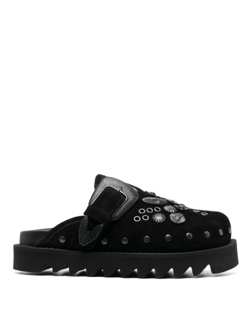 Toga Black Sabot Metal Suede Mules