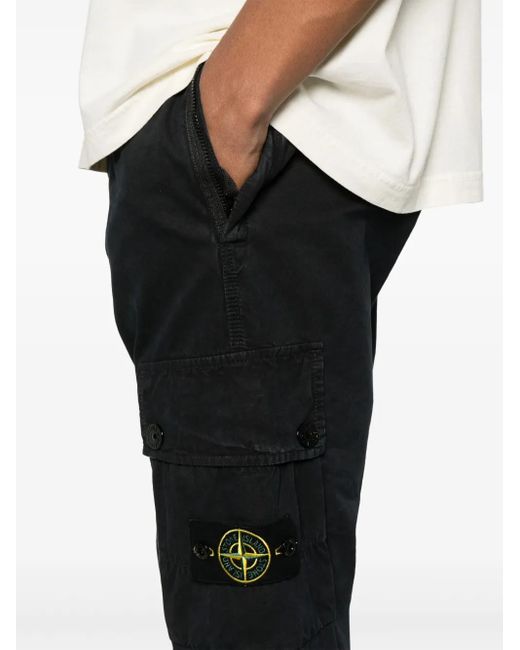 Stone Island Black Compass-Patch Cargo Pants for men