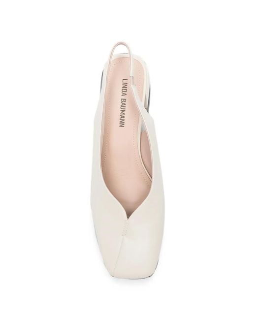 Linda Baumann White Slingback Block-Heel Pumps