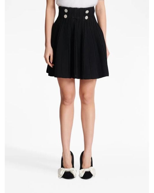 Gonna Plissettata A Coste di Balmain in Black
