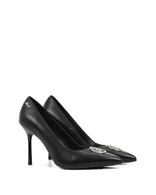 Karl Lagerfeld Black Logo-Plaque Pointed-Toe Pumps
