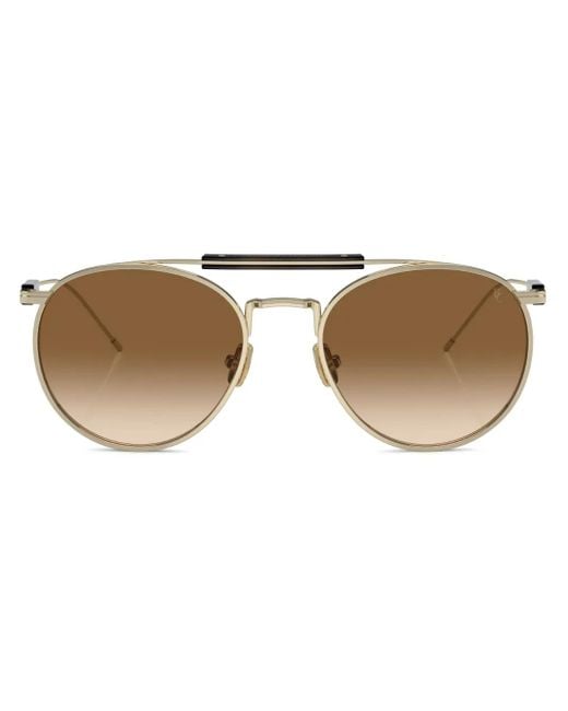 Brunello Cucinelli Brown Lunettes De Soleil Bc2004St À Monture Ronde