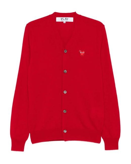 COMME DES GARÇONS PLAY Red Hear-Emblem Rhinestone-Embellishment Cardigan