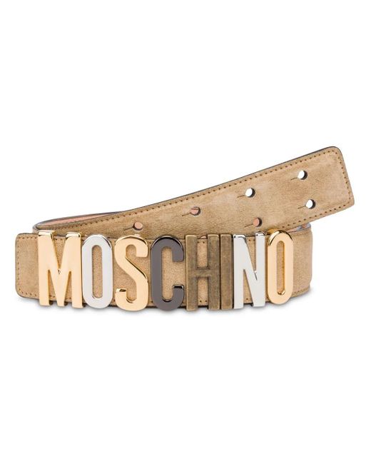 メンズ Moschino ロゴ レザーベルト Natural