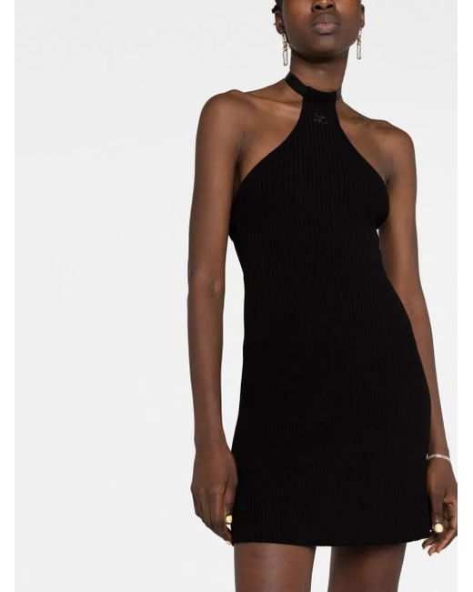 Courreges Black Ribbed-Knit Halterneck Minidress