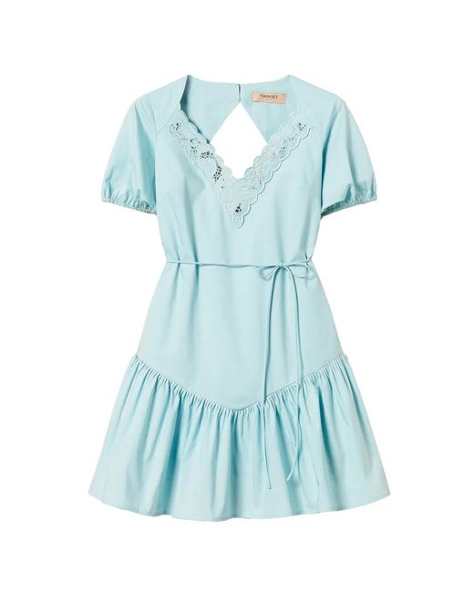 Twinset Blue Embroidered Midi Dress