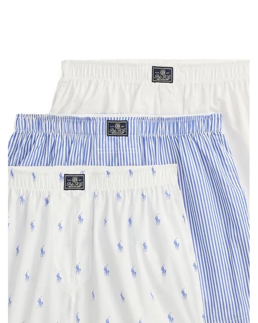 Polo Ralph Lauren Blue Elastic Waistband Print Boxer (set Of Three) for men