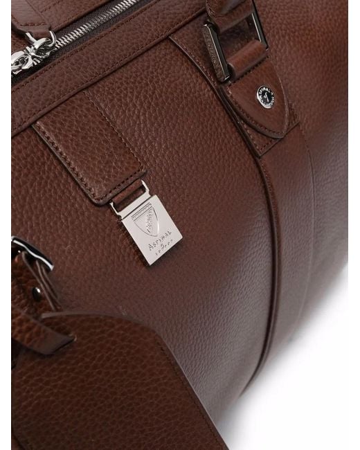 Aspinal Brown Boston Pebbled Large Holdall Bag for men