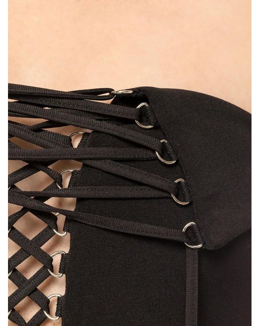 Nissa Black Ruched Lace-Up Mini Dress