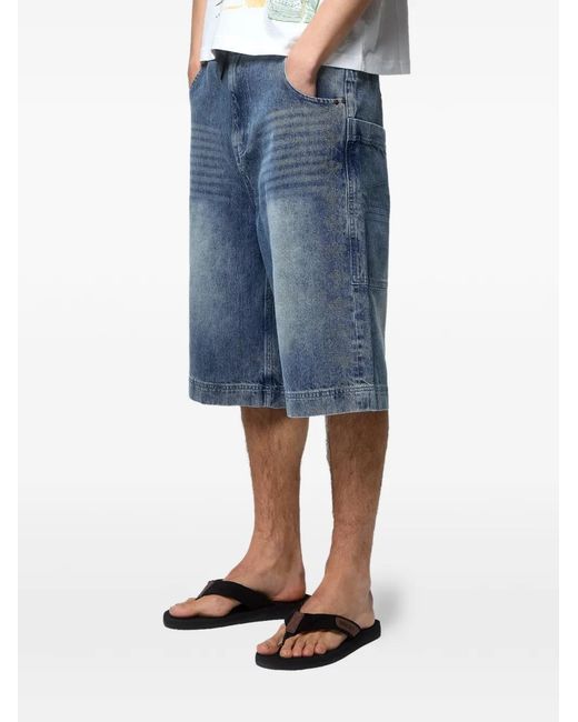 GODMADE Blue Embroidered-Logo Whiskered Shorts for men