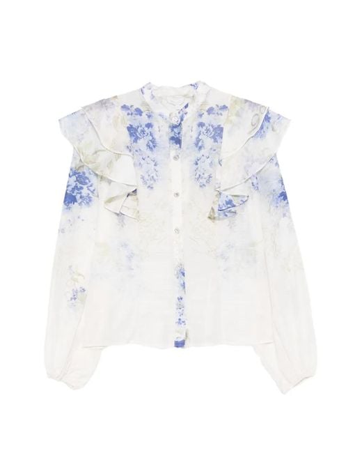 Paperlace White Floral Print Ruffled Shirt