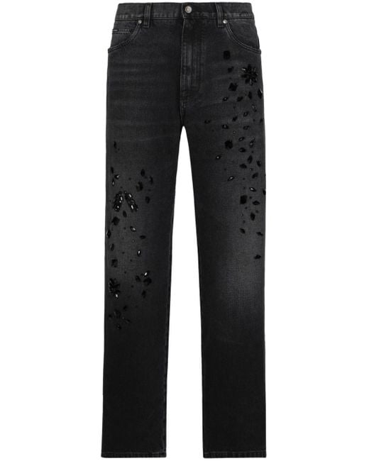 Dolce & Gabbana Black Rhinestone-embellished Straight-leg Jeans for men