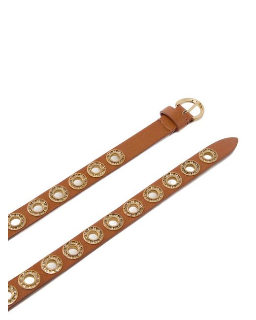 Pinko White Leather Belt With Jewel Eyelets, 2Cm