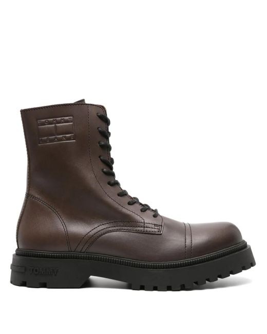 Tommy Hilfiger Brown Logo-Debossed Leather Boots for men