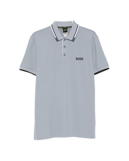 Boss Gray Logo-Print Tipped Polo Shirt for men