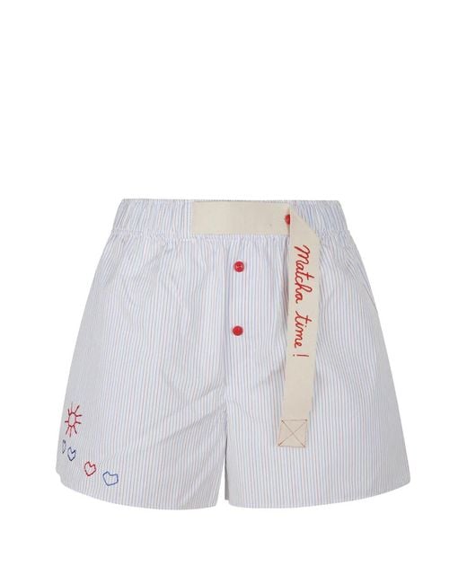 MIRA MIKATI White Embroidered Striped Mini Shorts
