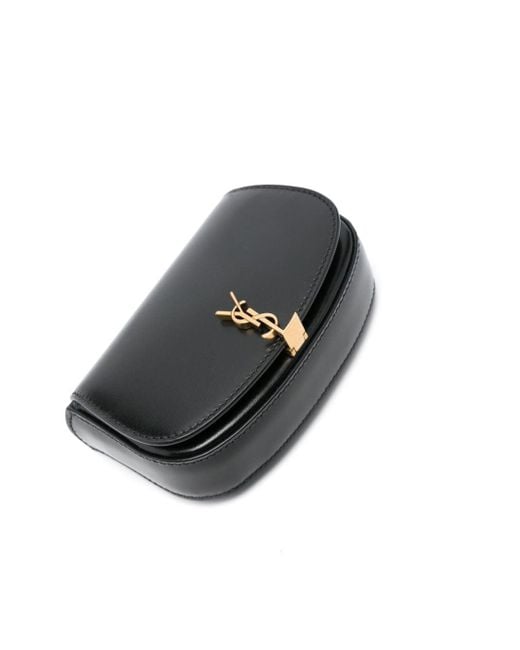 Bolso mini con placa del logo Saint Laurent de color Black