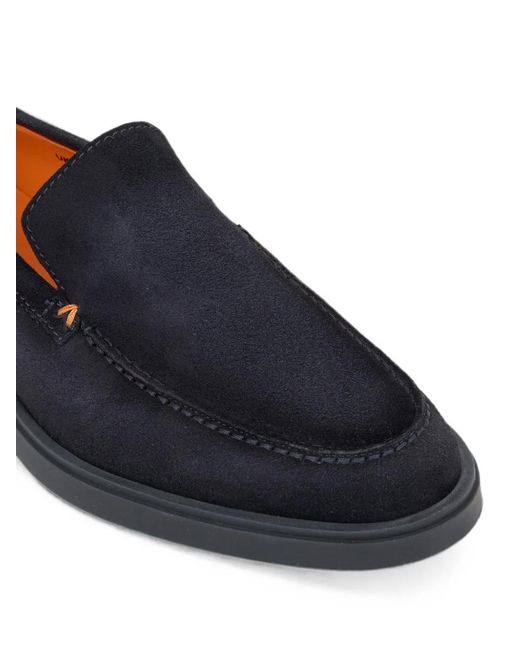Santoni White Suede Almond-Toe Loafers for men