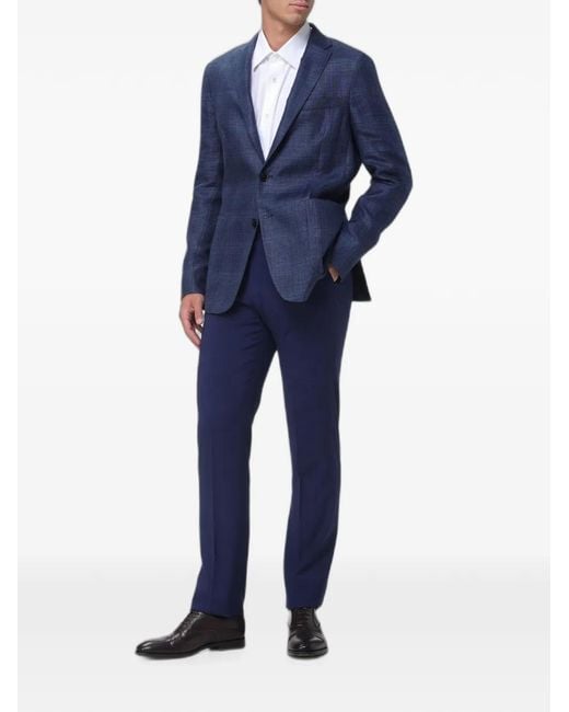 Zegna Blue Check-Pattern Single-Breasted Blazer for men