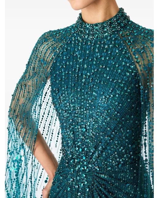 Jenny Packham Blue Cairo Sequined Caped Gown