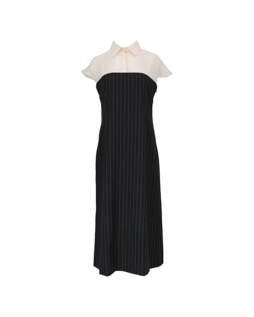 Isaia Black Pinstripe-Pattern Panelled Midi Dress