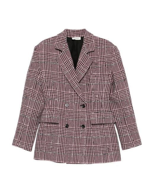 A.M.G Purple Double-Breasted Check-Pattern Blazer