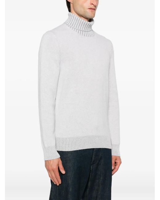 Gran Sasso White Ribbed-Knit Turtleneck Sweater for men