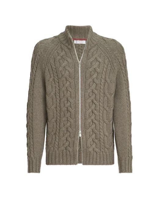 Brunello Cucinelli Gray Cable Knit Cardigan for men